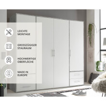 Kleiderschrank >Valencia< (BxHxT: 206x195x60 cm) in Beton Optik / Weiß