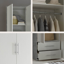 Kleiderschrank >Valencia< (BxHxT: 206x195x60 cm) in Beton Optik / Weiß