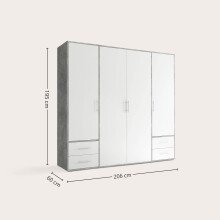 Kleiderschrank >Valencia< (BxHxT: 206x195x60 cm) in Beton Optik / Weiß