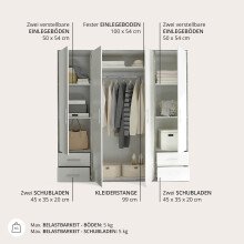 Kleiderschrank >Valencia< (BxHxT: 206x195x60 cm) in Beton Optik / Weiß