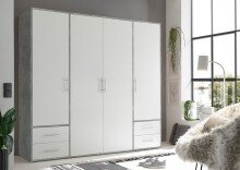 Kleiderschrank >Valencia< (BxHxT: 206x195x60 cm) in Beton Optik / Weiß
