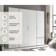Kleiderschrank >Valencia< (BxHxT: 206x195x60 cm) in Beton Optik / Weiß