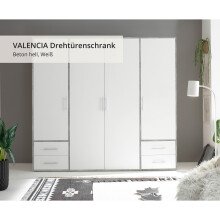 Kleiderschrank >Valencia< (BxHxT: 206x195x60 cm) in Beton Optik / Weiß