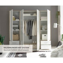 Kleiderschrank >Valencia< (BxHxT: 206x195x60 cm) in Sonoma Eiche / Weiß