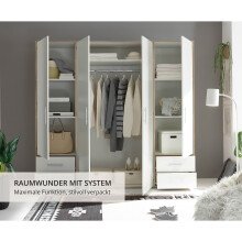 Kleiderschrank >Valencia< (BxHxT: 206x195x60 cm) in Sonoma Eiche / Weiß