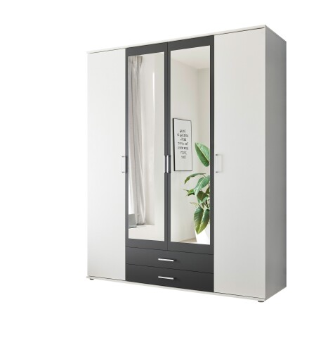Kleiderschrank >Hanau< (BxHxT: 160x196x54 cm) in Weiß / Graphit