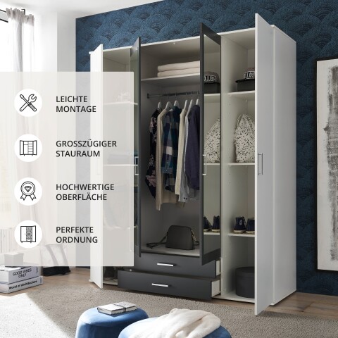 Kleiderschrank >Hanau< (BxHxT: 160x196x54 cm) in Weiß / Graphit, 449,95 €