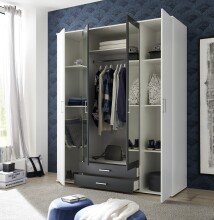 Kleiderschrank >Hanau< (BxHxT: 160x196x54 cm) in Weiß / Graphit