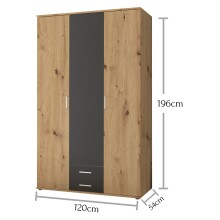 Kleiderschrank >Marburg< (BxHxT: 120x196x54 cm) in Artisan Eiche / Graphit