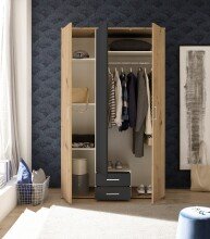 Kleiderschrank >Marburg< (BxHxT: 120x196x54 cm) in Artisan Eiche / Graphit