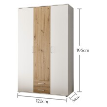 Kleiderschrank >Marburg< (BxHxT: 120x196x54 cm) in Weiß / Artisan Eiche