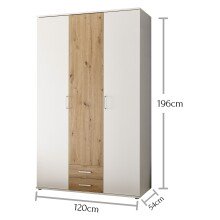 Kleiderschrank >Marburg< (BxHxT: 120x196x54 cm) in Weiß / Artisan Eiche