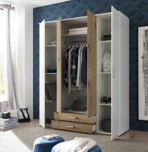 Kleiderschrank >Marburg< (BxHxT: 160x196x54 cm) in Weiß / Artisan Eiche