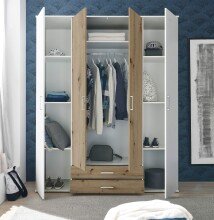 Kleiderschrank >Marburg< (BxHxT: 160x196x54 cm) in Weiß / Artisan Eiche