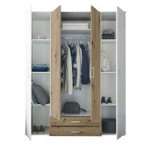 Kleiderschrank >Marburg< (BxHxT: 160x196x54 cm) in Weiß / Artisan Eiche