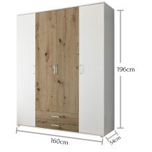 Kleiderschrank >Marburg< (BxHxT: 160x196x54 cm) in Weiß / Artisan Eiche