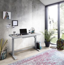 Schreibtisch >LIFT4HOME< (mit 2 USB-Ports) in grau aus Glas - 120x72x60 (BxHxT)