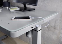 Schreibtisch >LIFT4HOME< (mit 2 USB-Ports) in grau aus Glas - 120x72x60 (BxHxT)