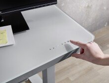 Schreibtisch >LIFT4HOME< (mit 2 USB-Ports) in grau aus Glas - 120x72x60 (BxHxT)