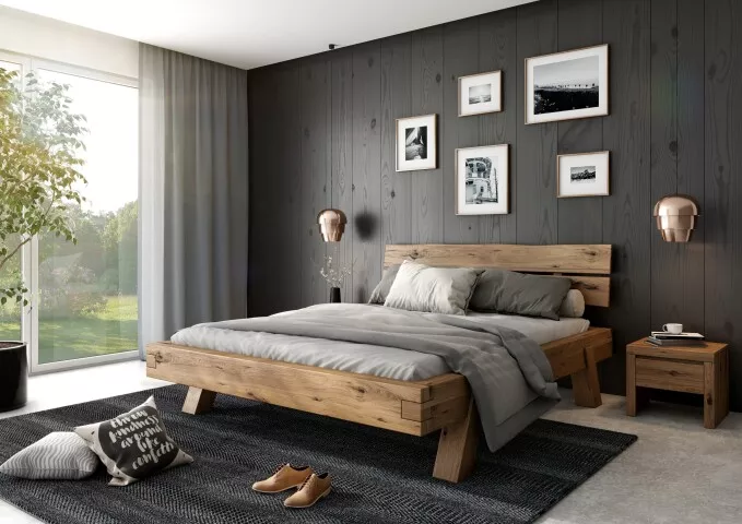 Massivholzbett >Heinrich< Eiche Massiv Innenmaß 180x200cm - Stellmaß 204x85x218 cm B/H/T