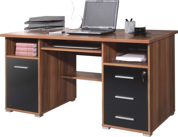 Schreibtisch >M-382< (BxHxT: 145x75x70 cm) in braun | schwarz