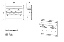 Garderobenpaneel >M-402< (BxHxT: 96x90x30 cm) in weiss - 96x90x30 (BxHxT)