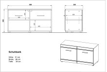Schuhbank >M-402< (BxHxT: 96x51x39 cm) in weiss - 96x51x39cm (BxHxT)