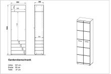 Garderobenschrank >M-402< (BxHxT: 59x197x37 cm) in weiss - 59x197x37cm (BxHxT)