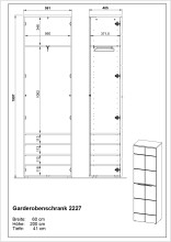 Garderobenschrank >M-389< (BxHxT: 60x198x41 cm) in braun | weiss