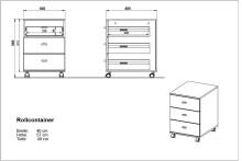 Rollcontainer >M-412< (BxHxT: 40x57x49 cm) in weiss | braun - 40x57x49cm (BxHxT)