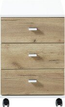 Rollcontainer >M-412< (BxHxT: 40x57x49 cm) in weiss | braun - 40x57x49cm (BxHxT)