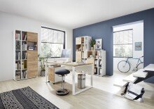 Schreibtisch >M-414< (BxHxT: 158x75x79 cm) in weiss | braun - 158x75x79 (BxHxT)