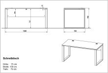 Schreibtisch >M-414< (BxHxT: 158x75x79 cm) in weiss | braun - 158x75x79 (BxHxT)