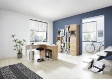 Kommode >M-414< (BxHxT: 85x120x40 cm) in weiss | braun - 85x120x40cm (BxHxT)