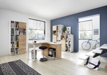 Kommode >M-414< (BxHxT: 85x120x40 cm) in weiss | braun - 85x120x40cm (BxHxT)