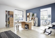 Bücherregal >M-414< (BxHxT: 85x197x40 cm) in weiss | braun - 85x197x40cm (BxHxT)