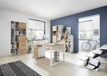 Bücherregal >M-414< (BxHxT: 85x197x40 cm) in weiss | braun - 85x197x40cm (BxHxT)
