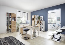 Bücherregal >M-414< (BxHxT: 85x197x40 cm) in weiss | braun - 85x197x40cm (BxHxT)