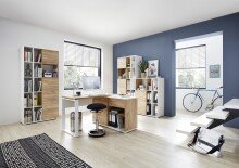 Bücherregal >M-414< (BxHxT: 85x197x40 cm) in weiss | braun - 85x197x40cm (BxHxT)