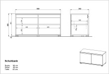 Schuhbank >M-401< (BxHxT: 96x52x40 cm) in braun | hellbraun - 96x52x40cm (BxHxT)