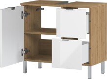 Waschbeckenunterschrank >M-415< (BxHxT: 60x56x34 cm) in hellbraun | weiss