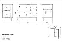 Waschbeckenunterschrank >M-415< (BxHxT: 60x56x34 cm) in hellbraun | weiss