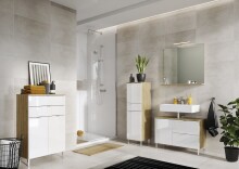 Waschbeckenunterschrank >M-415< (BxHxT: 80x56x34 cm) in hellbraun | weiss