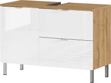 Waschbeckenunterschrank >M-415< (BxHxT: 80x56x34 cm) in hellbraun | weiss