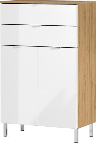 Kommode >M-415< (BxHxT: 60x97x34 cm) in hellbraun | weiss - 60x97x34cm (BxHxT)