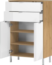 Kommode >M-415< (BxHxT: 60x97x34 cm) in hellbraun | weiss - 60x97x34cm (BxHxT)