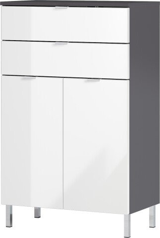 Kommode >M-415< (BxHxT: 60x97x34 cm) in anthrazit | weiss - 60x97x34cm (BxHxT)