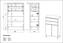 Kommode >M-415< (BxHxT: 60x97x34 cm) in anthrazit | weiss - 60x97x34cm (BxHxT)