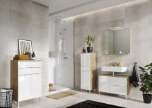 Midischrank >M-415< (BxHxT: 34x120x34 cm) in hellbraun | weiss