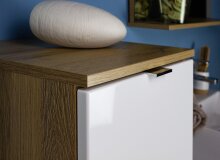 Midischrank >M-415< (BxHxT: 34x120x34 cm) in hellbraun | weiss